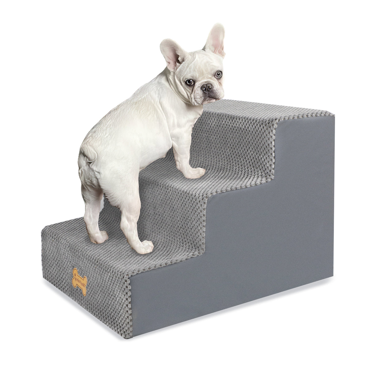Non Slip Pet Stairs For Dogs And Cats, Dog Ramp For Sofa, With High-density Foam And Removable Cover, 45x40x34cm-Grey - 3 Steps, Plus H-39cm