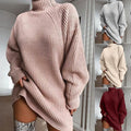 Solid Turtleneck Long Winter Warm Sweater Dress