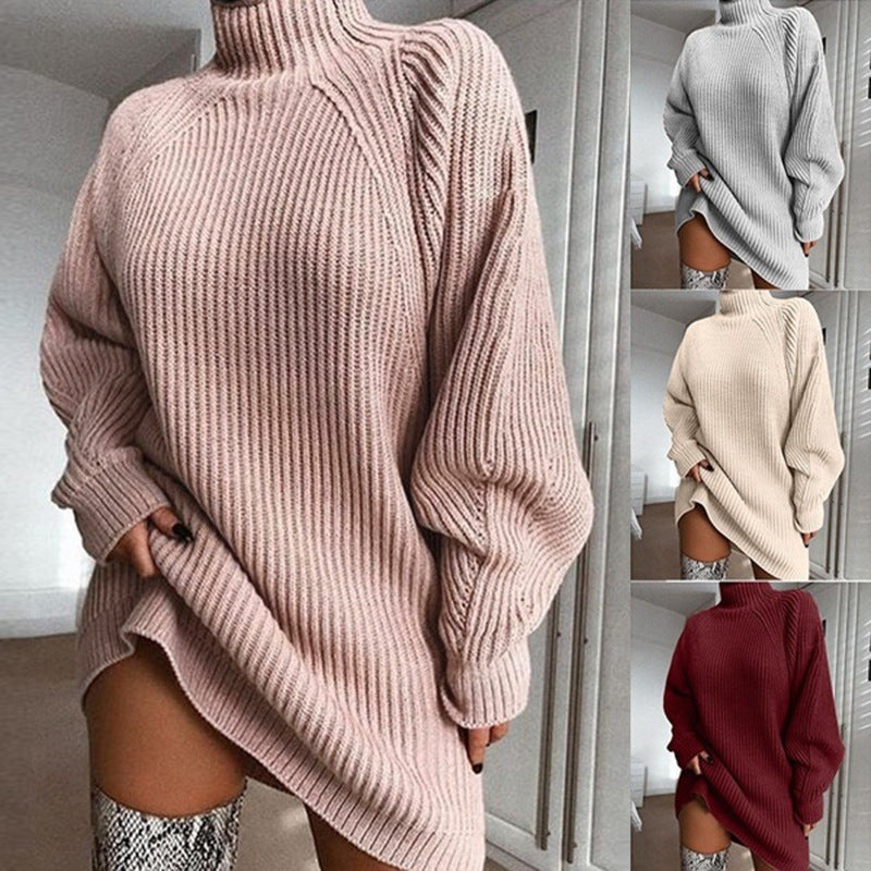 Solid Turtleneck Long Winter Warm Sweater Dress