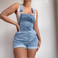 Retro Light Blue Denim Overalls Shorts For Women