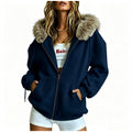 Big Fur Collar Zip-up Shirt Cardigan Hoodie