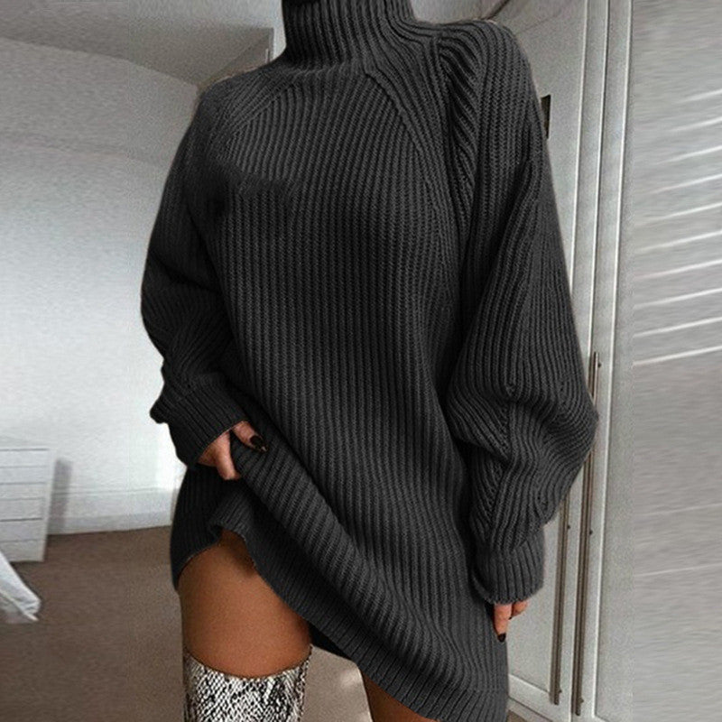 Solid Turtleneck Long Winter Warm Sweater Dress