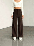 European And American Style, Autumn Collection, Solid-color Wide-leg Pants, High-waisted, With Faux Pockets, Flowing Straight-leg Design, Casual And Versatile, Suitable For Work And Everyday Wear, Wom