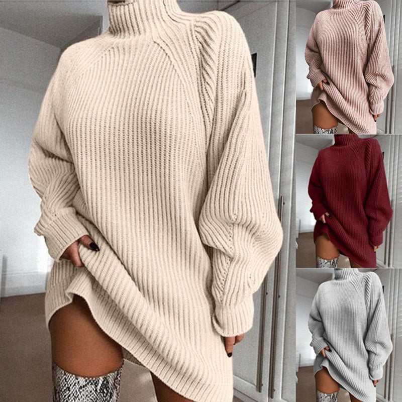 Solid Turtleneck Long Winter Warm Sweater Dress
