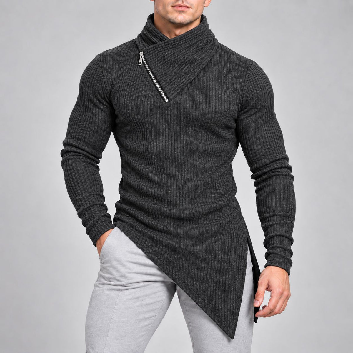 Men's Vertical-Striped Turtleneck Long-Sleeve T-Shirt