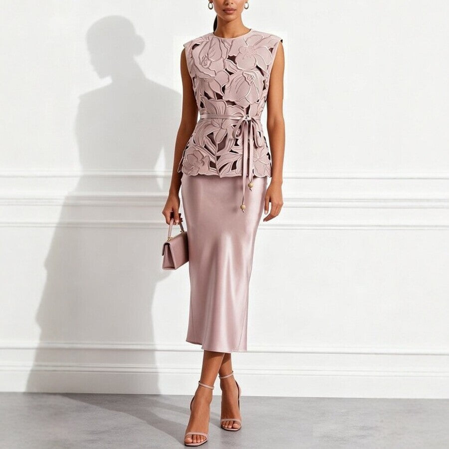 Coat Satin Slip Dress Set Women