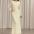 Asymmetrical-neck Mesh Long-sleeve Slim-fit Sheath Mermaid Maxi Dress