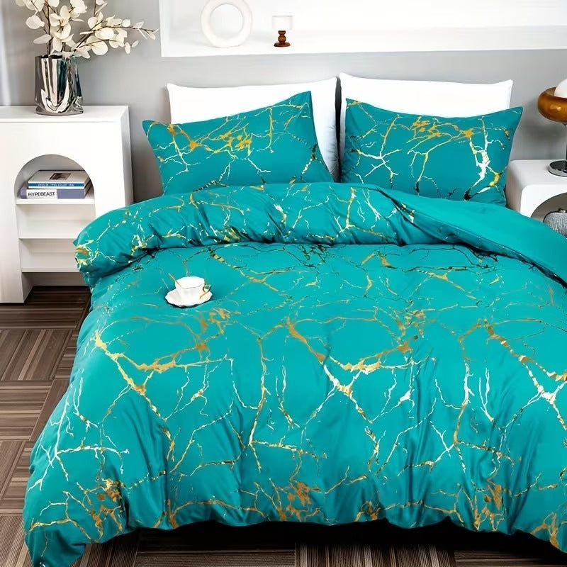 Digital-printed Brushed Fabric Marble Three-piece Set