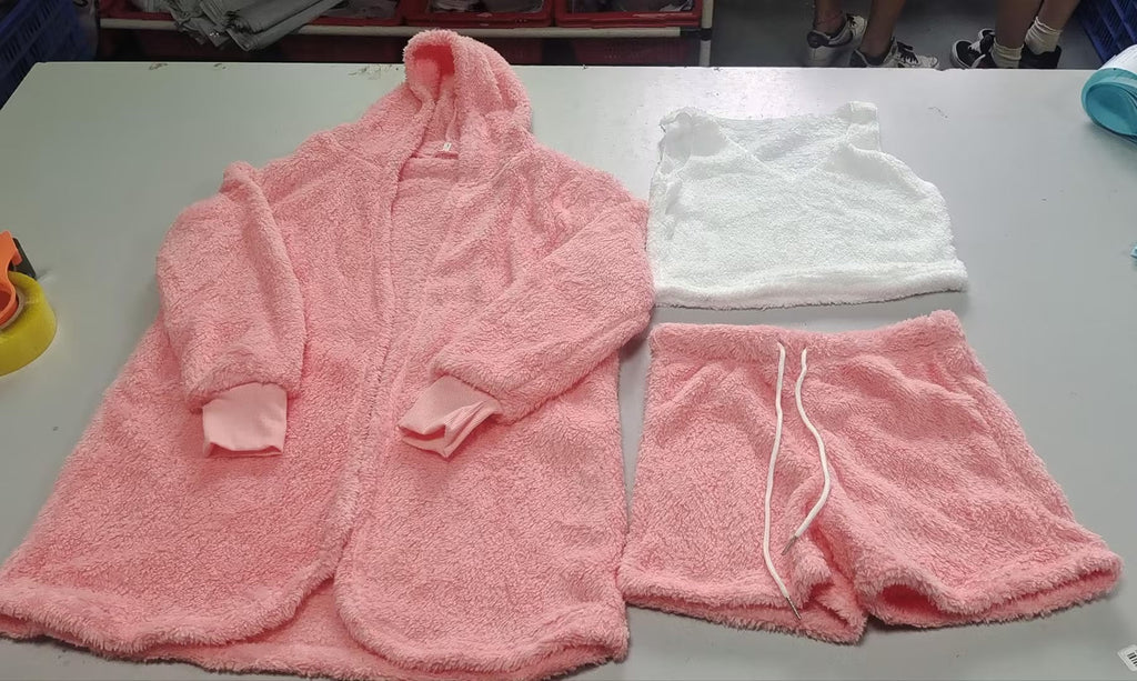 3pcs Womens Clothing Long Sleeve Crop Tank Top And Drawstring Shorts Paj...