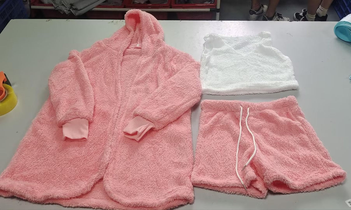 3pcs Womens Clothing Long Sleeve Crop Tank Top And Drawstring Shorts Paj...