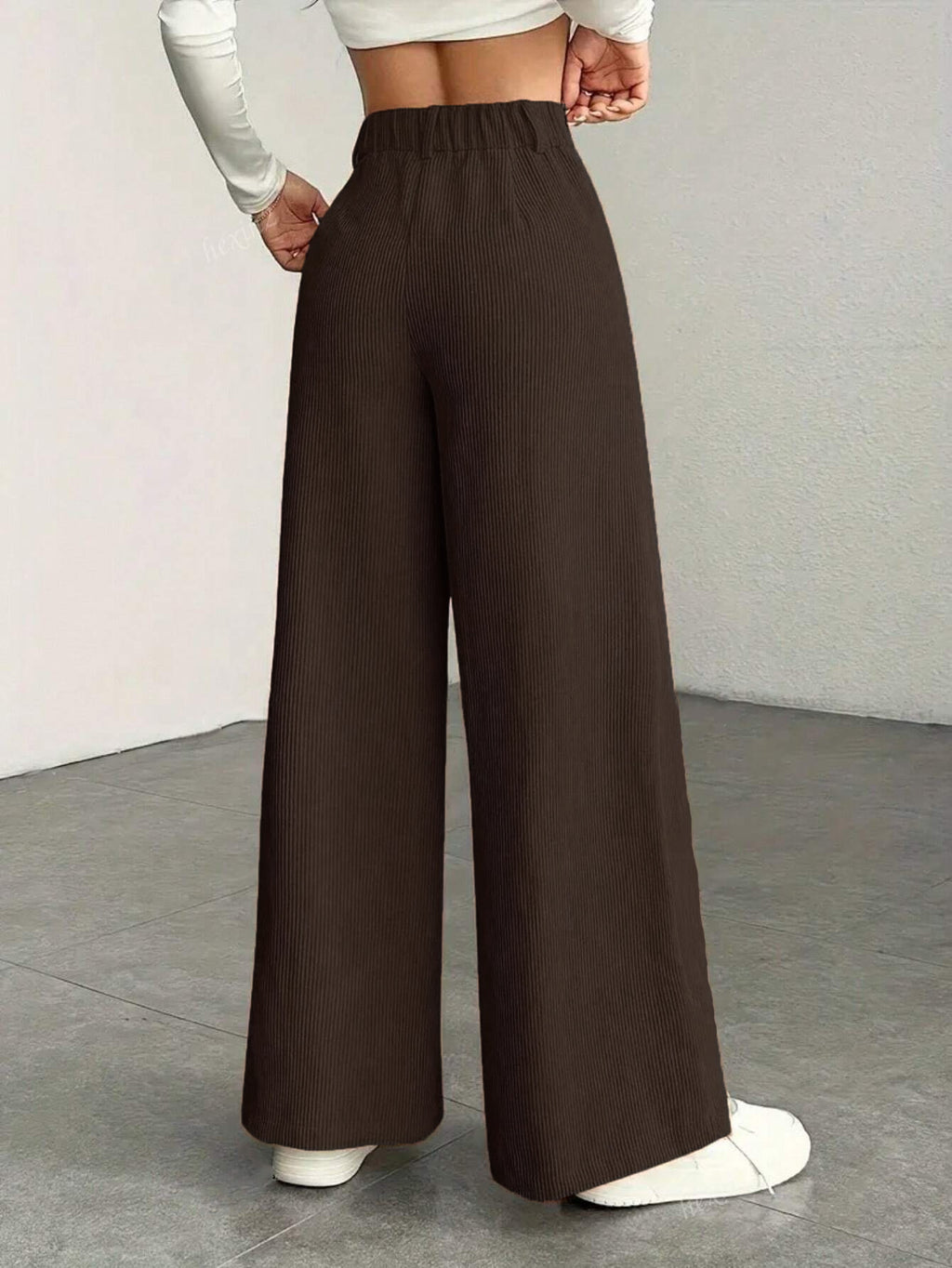European And American Style, Autumn Collection, Solid-color Wide-leg Pants, High-waisted, With Faux Pockets, Flowing Straight-leg Design, Casual And Versatile, Suitable For Work And Everyday Wear, Wom