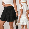 Summer Plus Size Sweet Tiered Skirt With Adjustable Tie, Fake Two-Piece Anti-Chafing Skirt